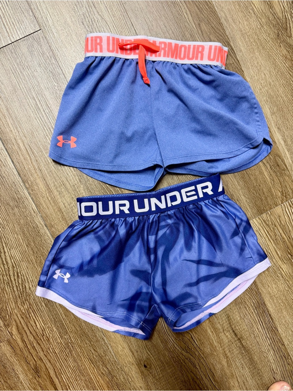 Under Armour Girls Youth Small Purple Athletic Shorts Duo with Coral Accents